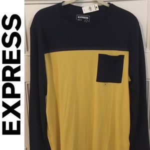 Express NWT navy blue yellow color block shirt S